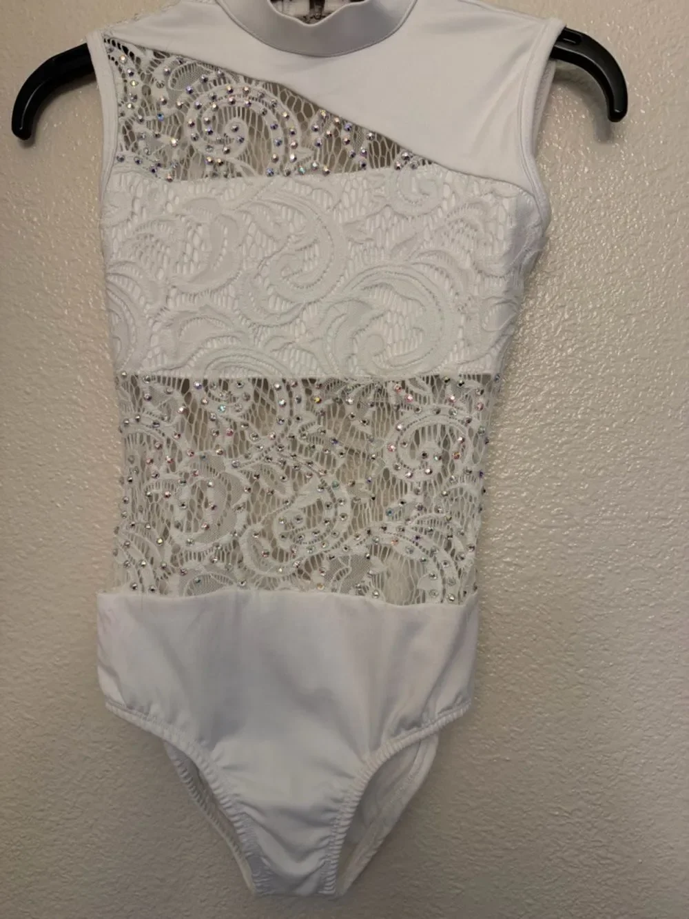White Lace Contemporary Lyrical Solo Dance Costume Custom Rhinestone LC